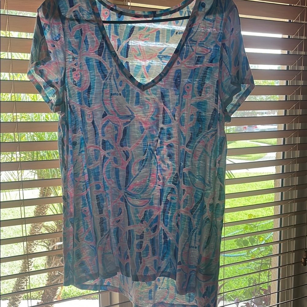 Abstract Blue and Pink Women's Top